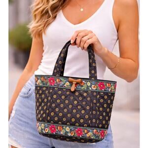 Vera Bradley Small Quilted Tote Provencal Floral Black Retired Pattern
